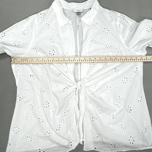 CJ Banks Top Women's 2X White Floral Hearts Tie Front Short Sleeve Shirt Blouse - Picture 7 of 12